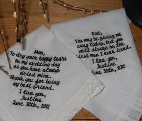 Personalized Wedding Handkerchief For Mom and Dad. Great Keepsake Gift.